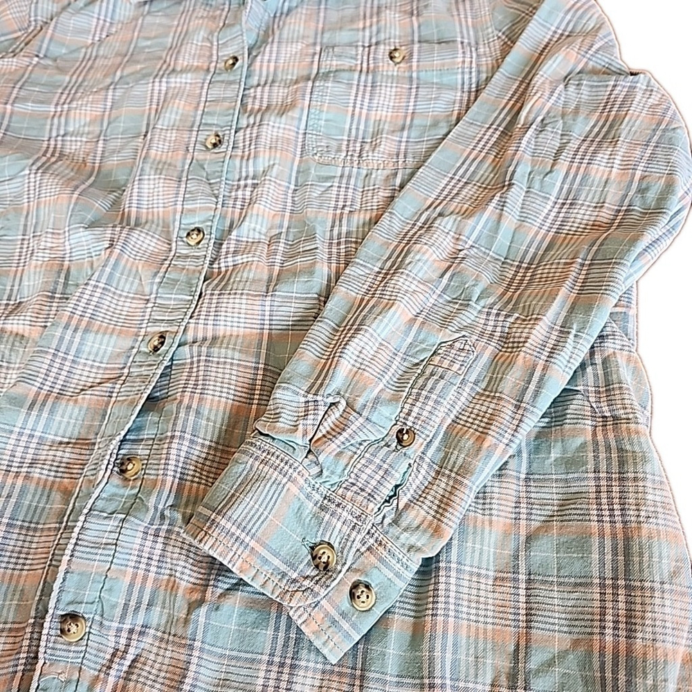 LL Bean Lined Flannel Sea Foam Green Plaid Button Up Shirt Size XL A1 - Picture 7 of 7